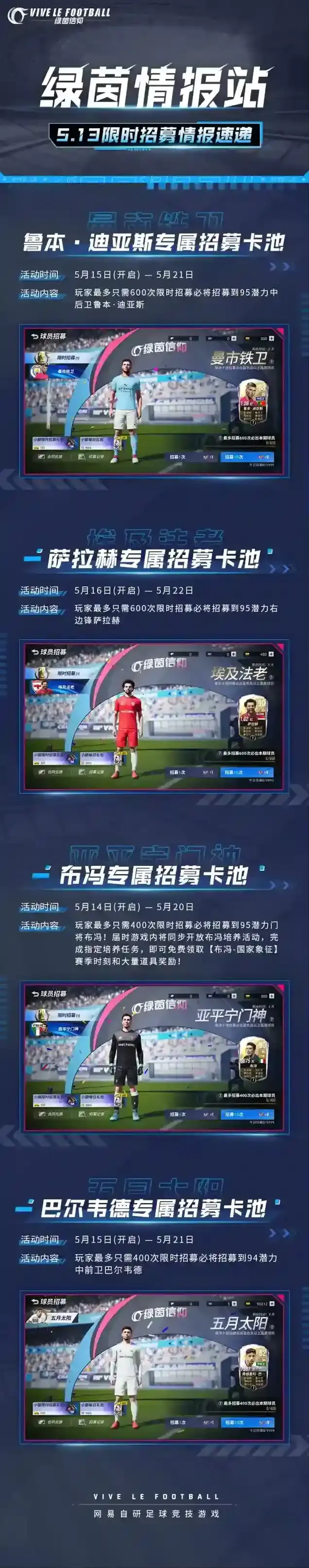 绿茵信仰绿茵情报站-限时招募卡池0513情报速递
