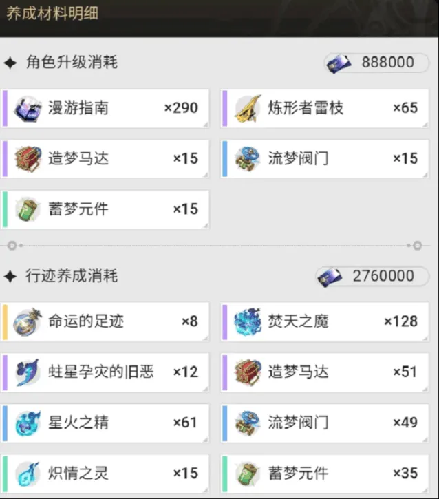 《崩坏星穹铁道》黄泉培养材料攻略