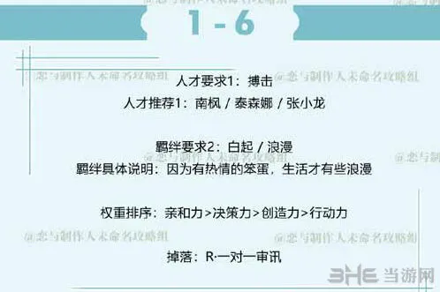 恋与制作人白起拍摄副本1-6三星技巧