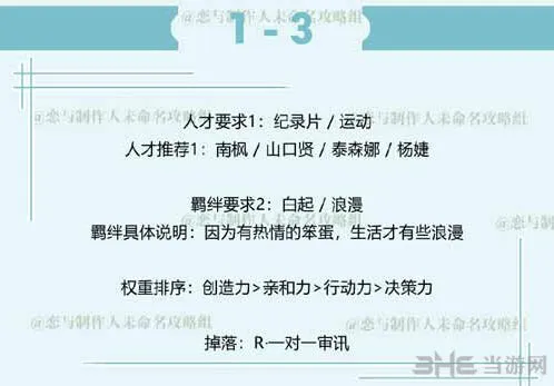 恋与制作人白起拍摄副本1-3攻略技巧