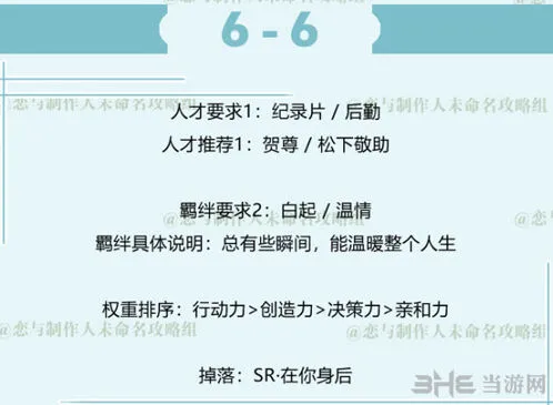 恋与制作人白起拍摄副本6-6高分通关攻略
