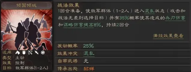 三国志战略版貂蝉传承战法倾国倾城技巧